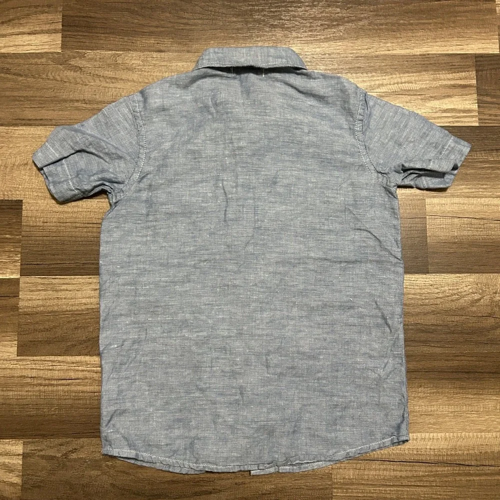 Old Navy Button Up Shirt Kids XS 5 Blue Linen Cotton Short Sleeve Chambray